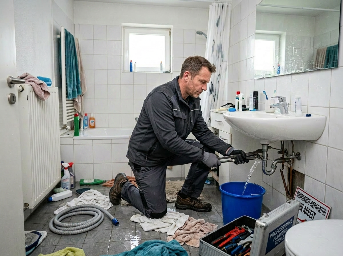 InstallTech Kundendienst repariert Rohrbruch und Wasserschaden
