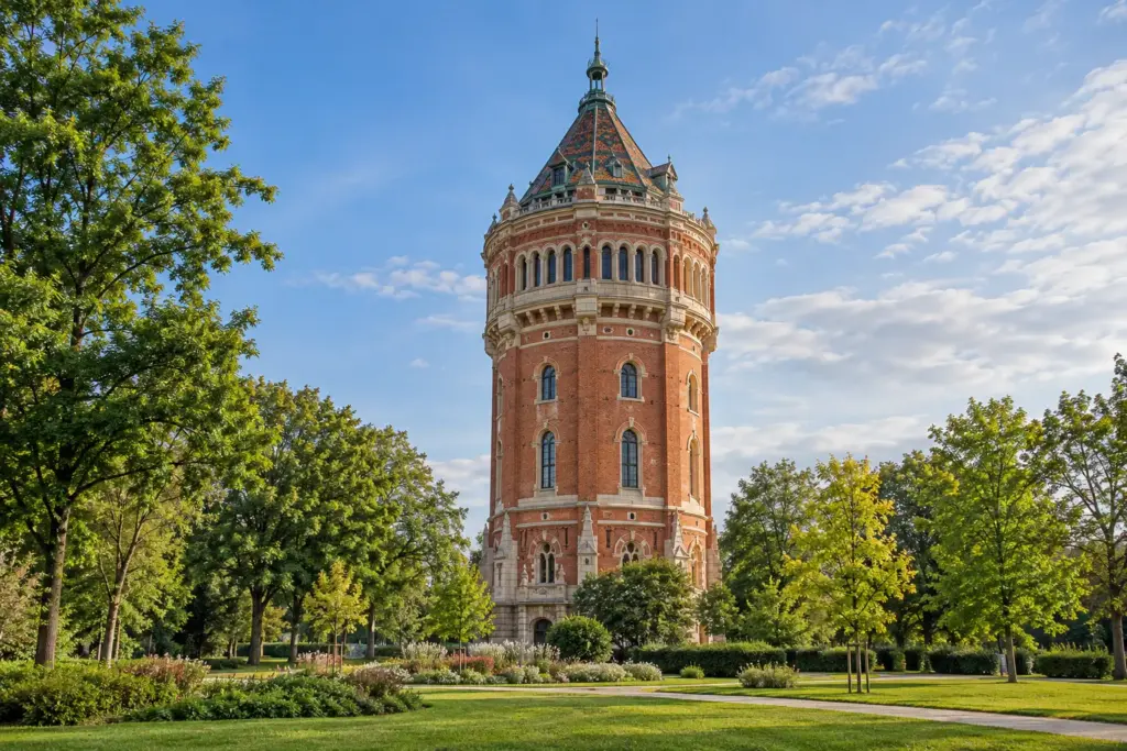 KI-generierte fotorealistische Ansicht: Wasserturm in Favoriten