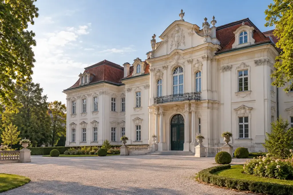 KI-generierte fotorealistische Ansicht: Schloss Hetzendorf in Meidling
