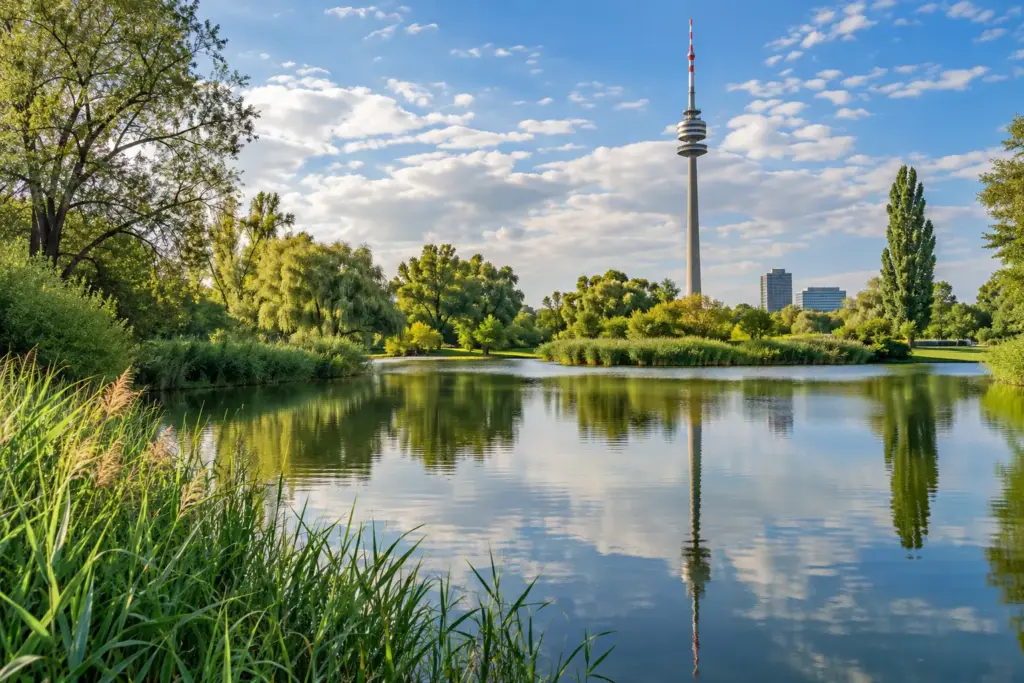 KI-generierte fotorealistische Ansicht: Donaupark in der Donaustadt