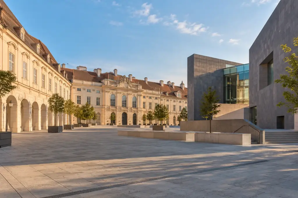 KI-generierte fotorealistische Ansicht: MuseumsQuartier in Neubau
