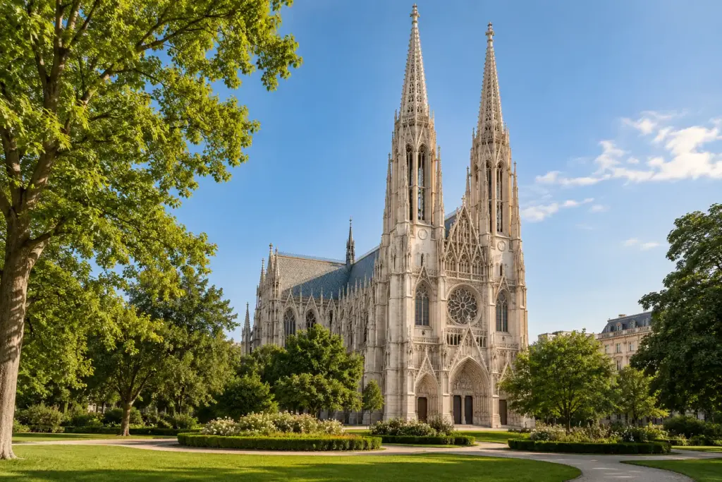 KI-generierte fotorealistische Ansicht: Votivkirche am Alsergrund